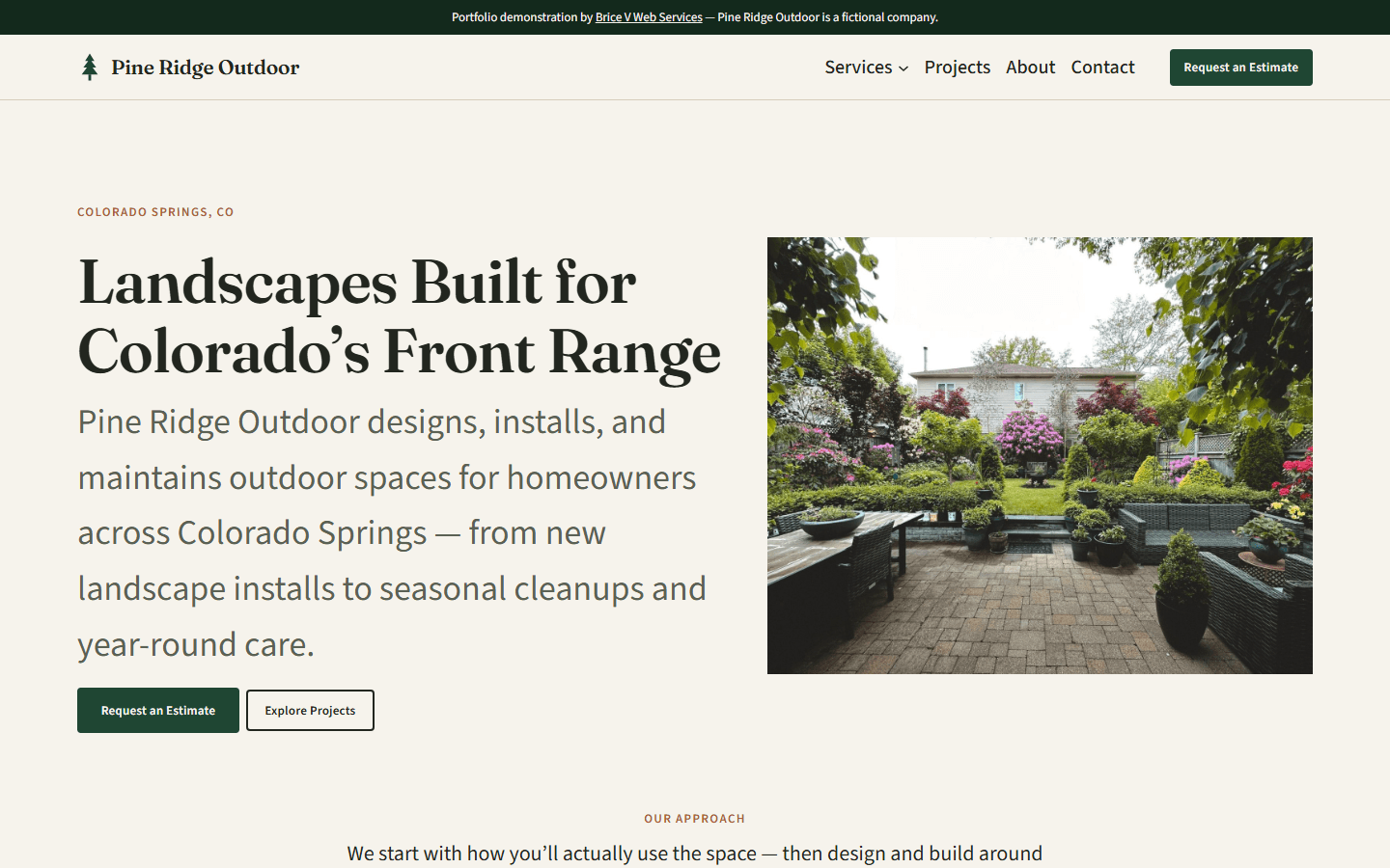 Pine Ridge Outdoor homepage shown on a laptop screen